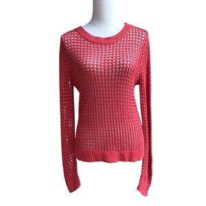 Aqua Coral Orange Pullover Long Sleeve Sweater